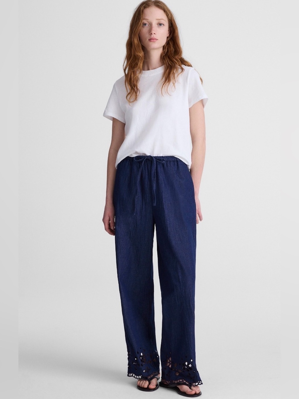 NWT Madewell Denim Embroidered-Hem Pull-On Pants